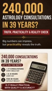 240,000 Astrology Consultations Claim : Genuinity vs Practicality : Quality Vs Quantity in Vedic Astrology – By Astrologer Rakkesh Chandra : Famous Celebrity Astrologer (Data Courtesy : Chat GPT)